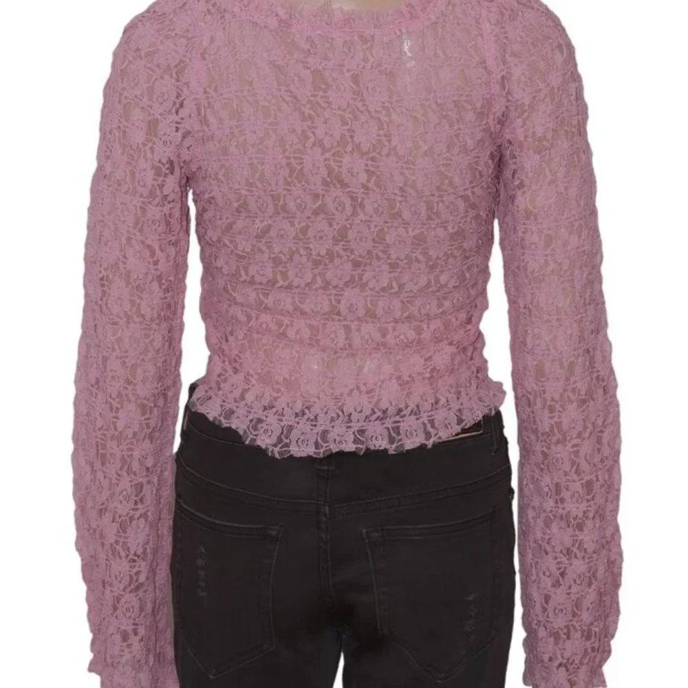 Free People FP One Madison Top Smocked Lace Sheer Hook-Front
